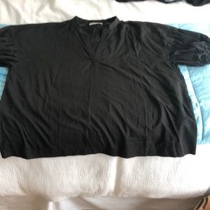 Black Everlane V neck puff sleeved shirt